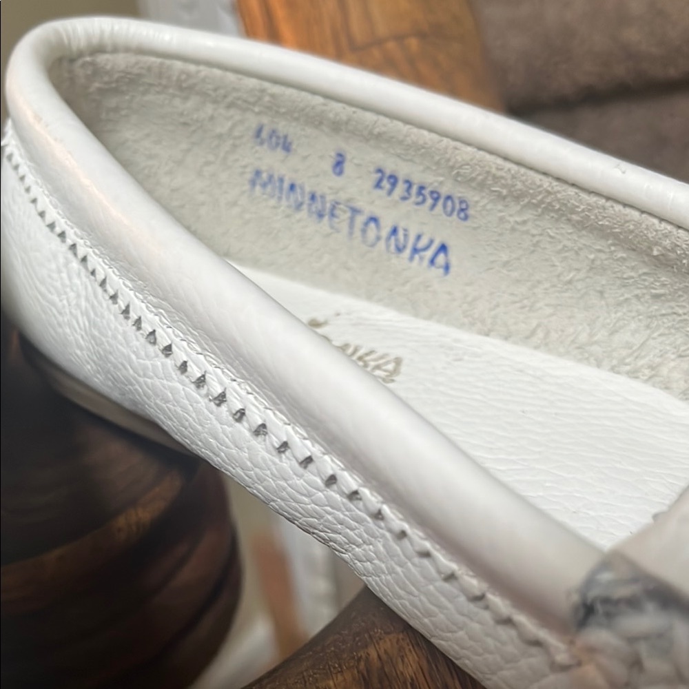 Minnetonka White Moccasins with Red and Black Embroidery - Picture 2 of 4